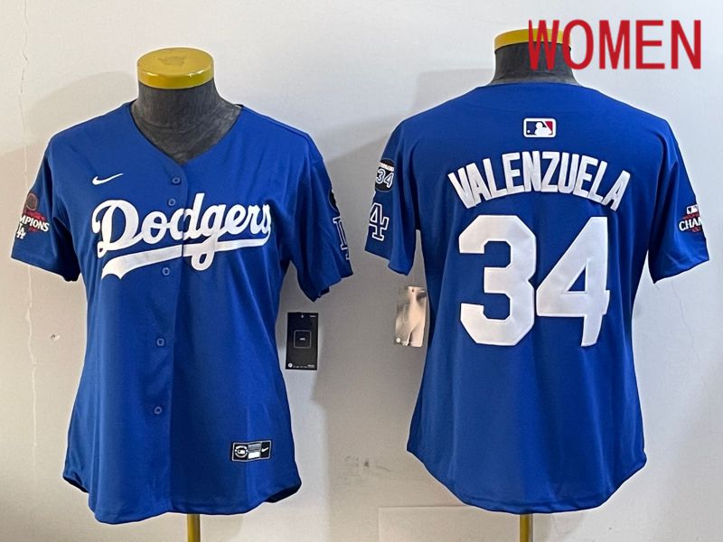 Women Los Angeles Dodgers #34 Valenzuela Blue Game 2024 Nike MLB Jersey style 12054